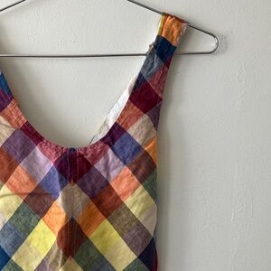 Wilfred • Pure Linen Open Apron Back Tank in Multi Check Print